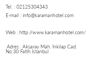 Hotel Karaman iletiim bilgileri